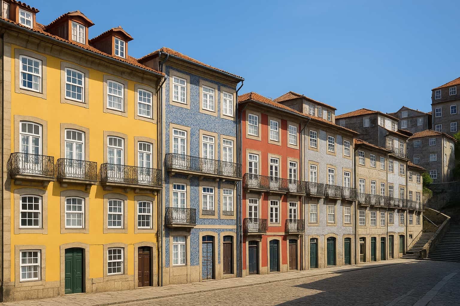A row of older Portuguese houses